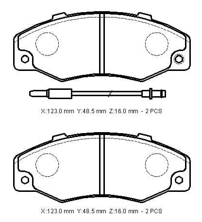 RENAULT R21- CONCORDE/MANAGER- 89/96; ÖN FREN BALATASI (2KABLOLU)(DİSK)(123X48,5X16)(BRAMAX)