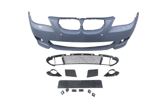 BMW 5 SERI- E60- 04/07; ÖN TAMPON (IZGARALI//PLAKA PLAST.)SEN.DELİKLİ 18MM/F.YIK.LI) (M-TECH) ASTARL