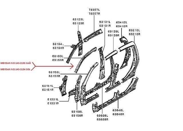 MITSUBISHI L200- PICK UP- 06/15; ÖN DİREK ÜST İÇ SACI ORTA SAĞ SİYAH (ÇİFT KABİN) (ORİJİNAL)