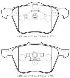 VOLVO S60- 00/04; ÖN FREN BALATASI (KABLOSUZ)(DİSK)(155,2X72,3X18,6/15;6,4X71,6X17)(BRAMAX)