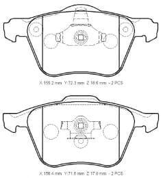 VOLVO V70- 00/04; ÖN FREN BALATASI (KABLOSUZ)(DİSK)(155,2X72,3X18,6/15;6,4X71,6X17)(BRAMAX)