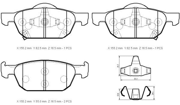 HONDA ACCORD- 08/15; ÖN FREN BALATASI (DİSK) (155.2X62.5X16.5) (DAIWA)