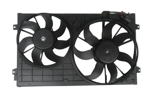 VOLKSWAGEN CADDY- 11/15; RADYATÖR VE KLİMA FAN DAVLUMBAZI  KOMPLE ÇİFTLİ (7+7 KANAT) (MOTORLU)(ORİS)