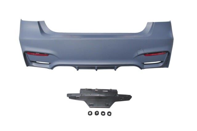 BMW 3 SERI- F30- 12/18; ARKA TAMPON ASTARLI(SENSÖR YUVALI/REFLEKTÖRLÜ/KARLIKLI/ÇİFT EGZOS DELİKLİ)