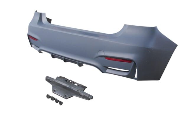 BMW 3 SERI- F30- 12/18; ARKA TAMPON ASTARLI(SENSÖR YUVALI/REFLEKTÖRLÜ/KARLIKLI/ÇİFT EGZOS DELİKLİ)