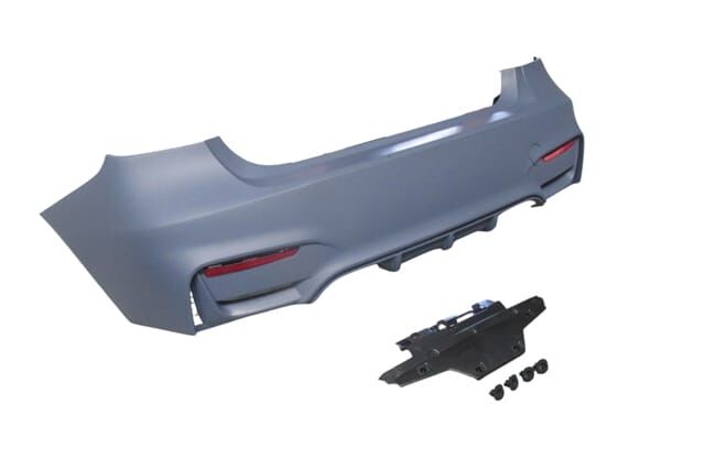 BMW 3 SERI- F30- 12/18; ARKA TAMPON ASTARLI(SENSÖR YUVALI/REFLEKTÖRLÜ/KARLIKLI/ÇİFT EGZOS DELİKLİ)