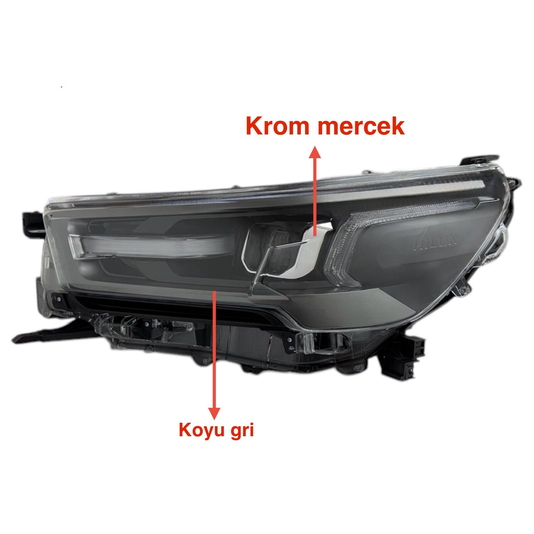 Toyota Far Hılux Revo 21-24 Sol (Mercekli/İçi Koyu Gri/Krom Mercek)/(Hılux Yazılı-ınvıncıble)