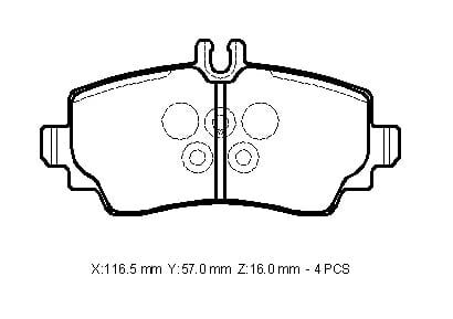 MERCEDES A CLASS- W168- 98/04; ÖN FREN BALATASI (KABLOSUZ)(DİSK)(116,43X57,55X16,85)(BRAMAX)