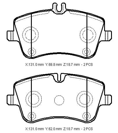 MERCEDES C CLASS- W203- 00/07; ÖN FREN BALATASI (KABLOSUZ)(DİSK)(131X69,8X18,7/131X62X18,7)(FMK)