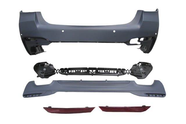 BMW 5 SERI- G30- 20/22; ARKA TAMPON (KARLIKLI/REFLEKTÖRLÜ/BRAKETLİ/ÇEKİ KAPAKLI/SENSÖRLÜ) (M-TECH)