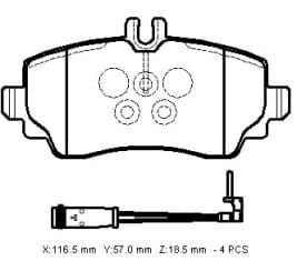 MERCEDES VANEO- 03/06; ÖN FREN BALATASI (4 KABLOLU)(DİSK)(116.5X57X18.5)(BRAMAX)