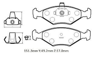 FIAT PALIO- 05/13; ÖN FREN BALATASI 1,2/1,4/1,6 (KABLOSUZ)(DİSK) (151.3X49,2X17) (FMK)