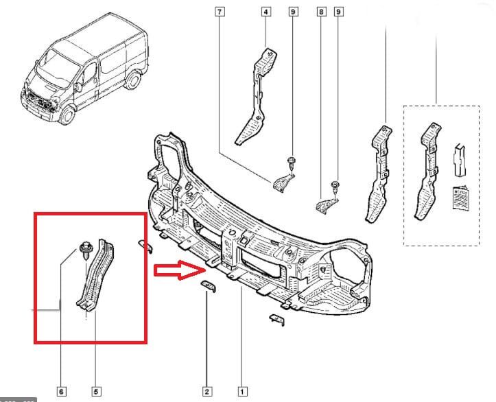 OPEL VIVARO- 04/08; ÖN PANEL ORTA PARÇA (DESTEK SACI) (EAGLE BODY)