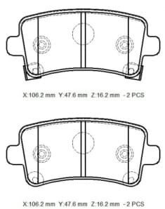 OPEL INSIGNIA- 09/17; ARKA FREN BALATASI 1,4/1,6/1,8/2,0 (DİSK)(106,4X47,4X17,3)(BRAMAX)